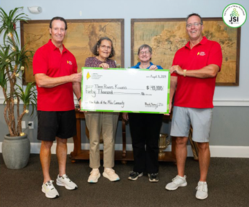 Mark Awalt, President of JSI Store Fixtures (left) and Terry Awalt, CEO of JSI Store Fixtures (right) present the Three Rivers Kiwanis organization with a $40,000 donation from the 19th Annual Clayton Johndro Memorial Golf Tournament.